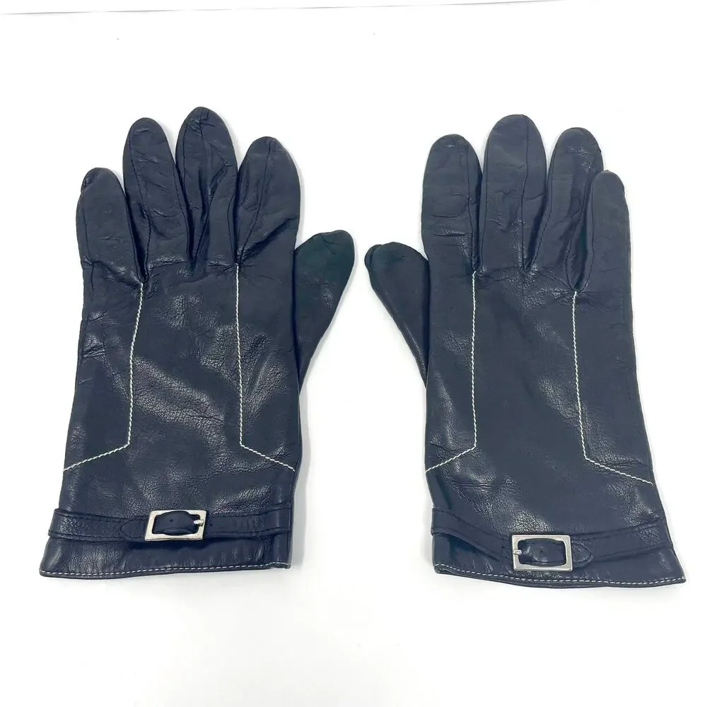 00s NINE WEST Vintage Black Silver Leather Adjustable Gloves